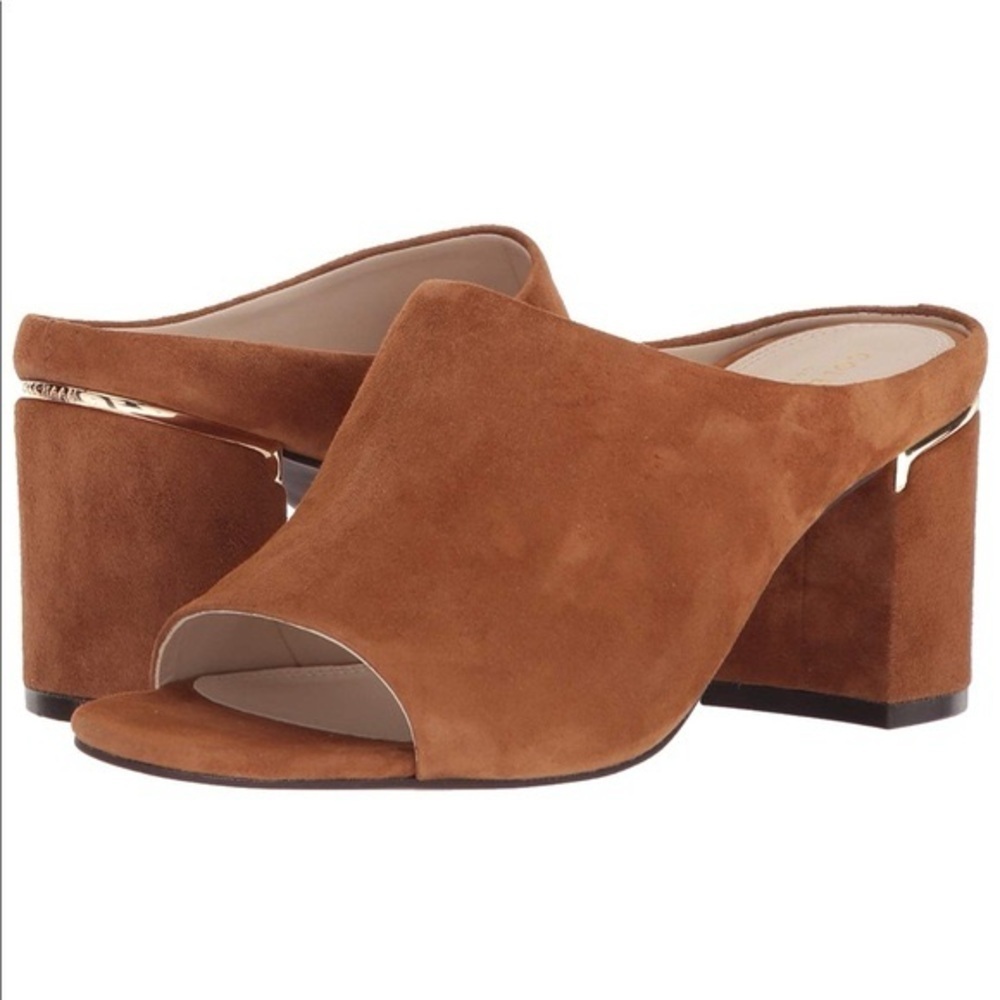 Cole Haan Laree Open Toe Block Heel Mule Sandals in Mink Suede